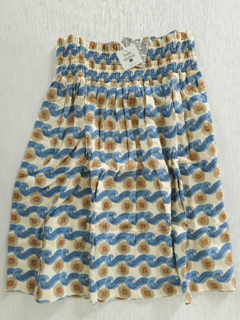 Kate Quinn Women's Ocean Sun Shirred Skirt 100% Organic Cotton Gauze KQ - Picture 2 of 8